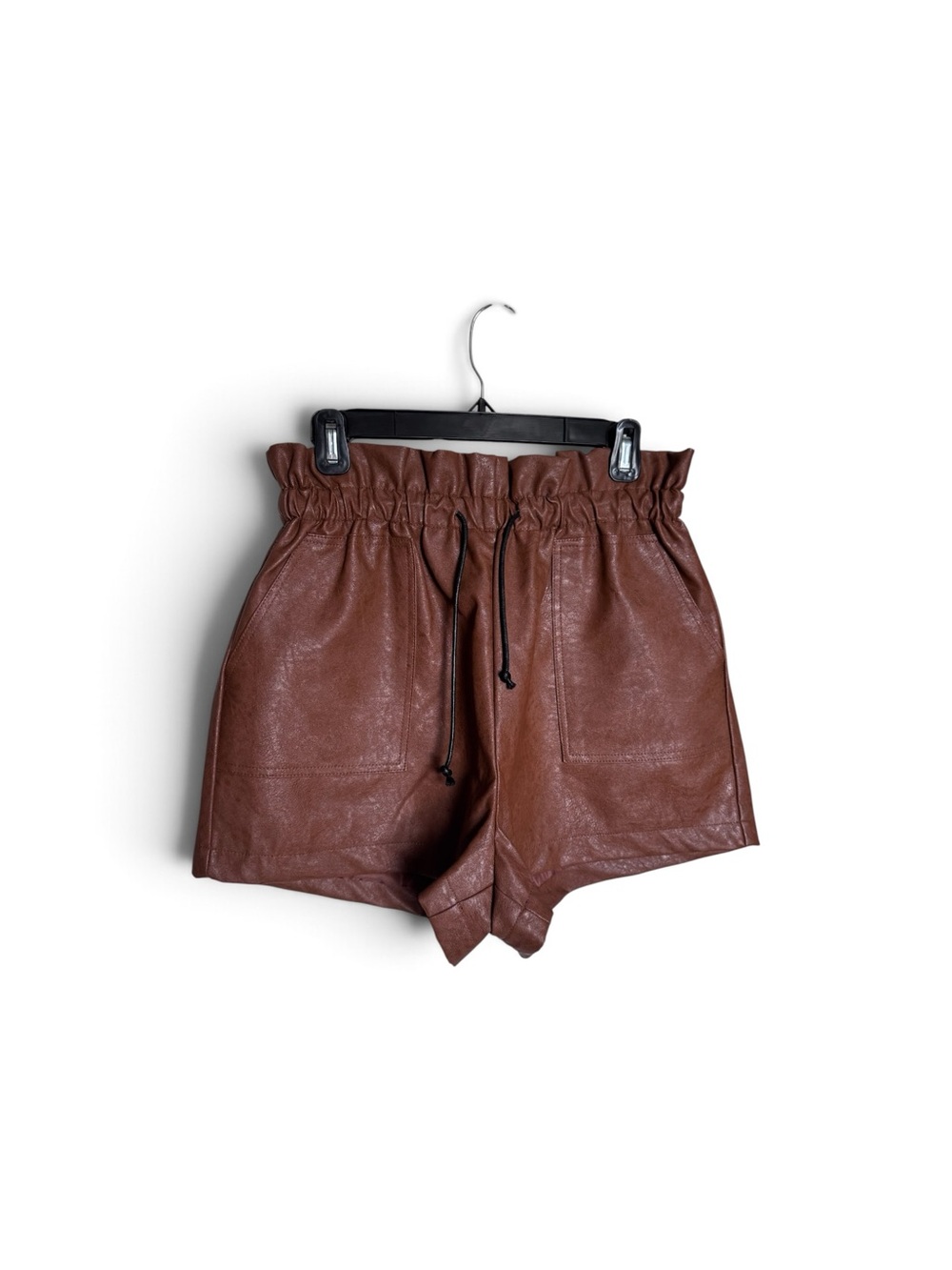 Vici High-Waist Brown Faux Leather Paperbag Shorts